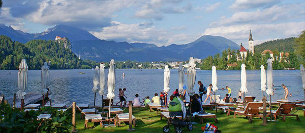 A stunning view over Lake Bled, and a famous church in the middle