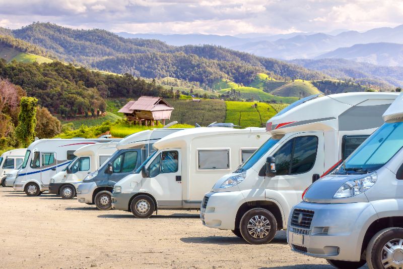 Verschillende soorten campers op een rij